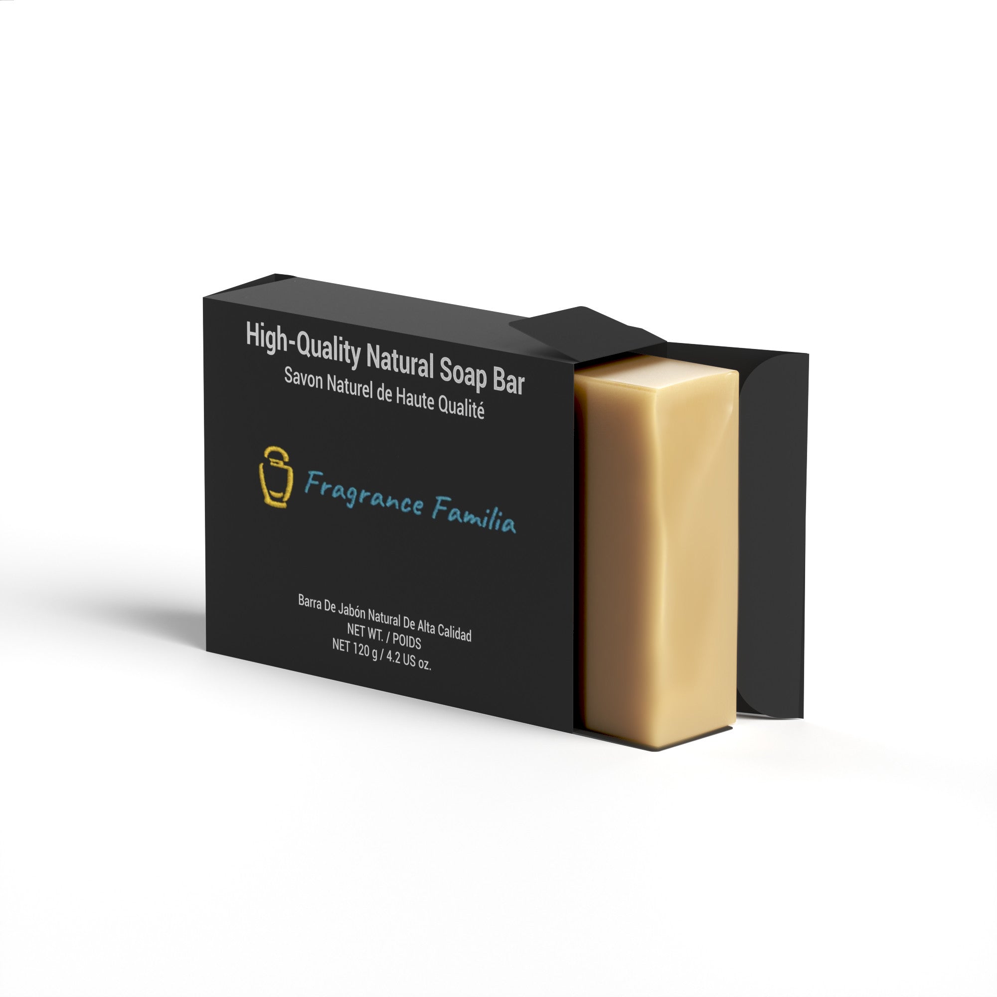 a bar of fragrance familia's peppermint soap contained in packaging